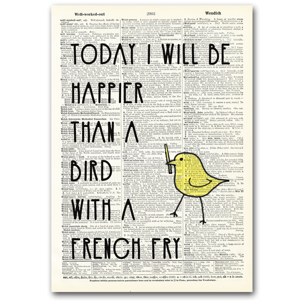 Today I will be Happier - Vintage Dictionary Wall Art