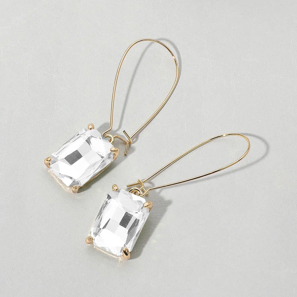 Emerald Cut Stone Dangle Evening Earrings