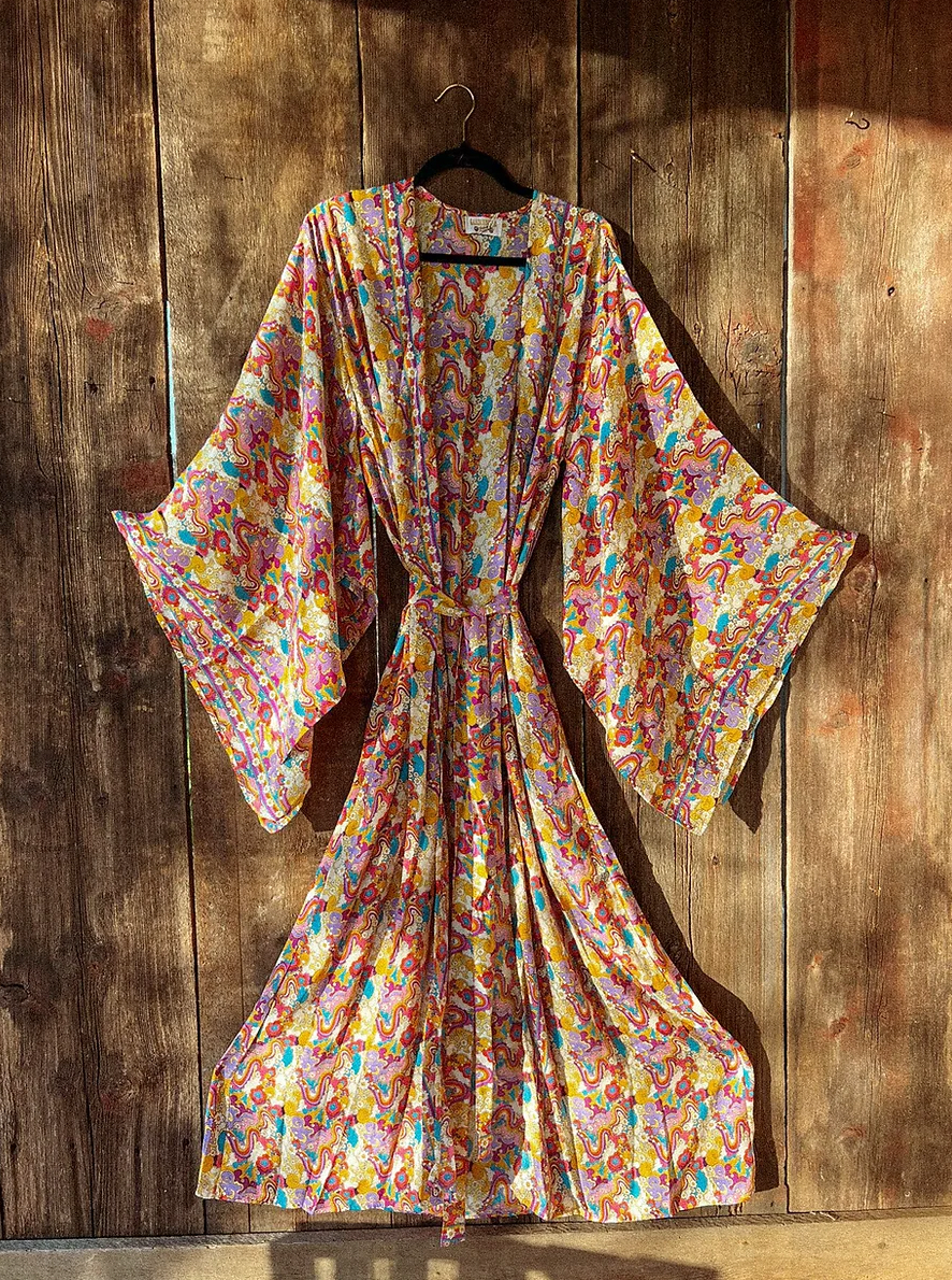 Rainbow Hippie Boho Psychedelic Kimono, Duster Robe