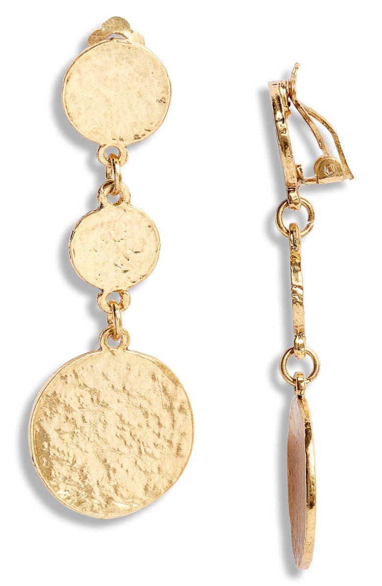 Coin drop clip on earring: Gold