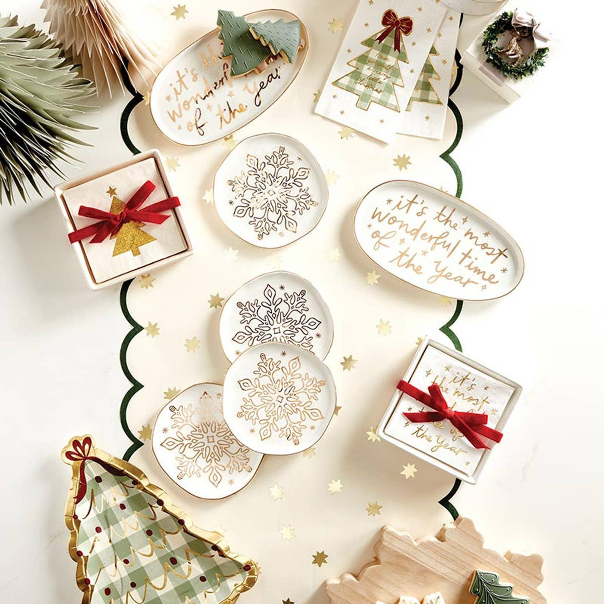 Ceramic Napkin Tray + Napkins - Gold Glitter Tree: Ceramic, Paper, Ribbon