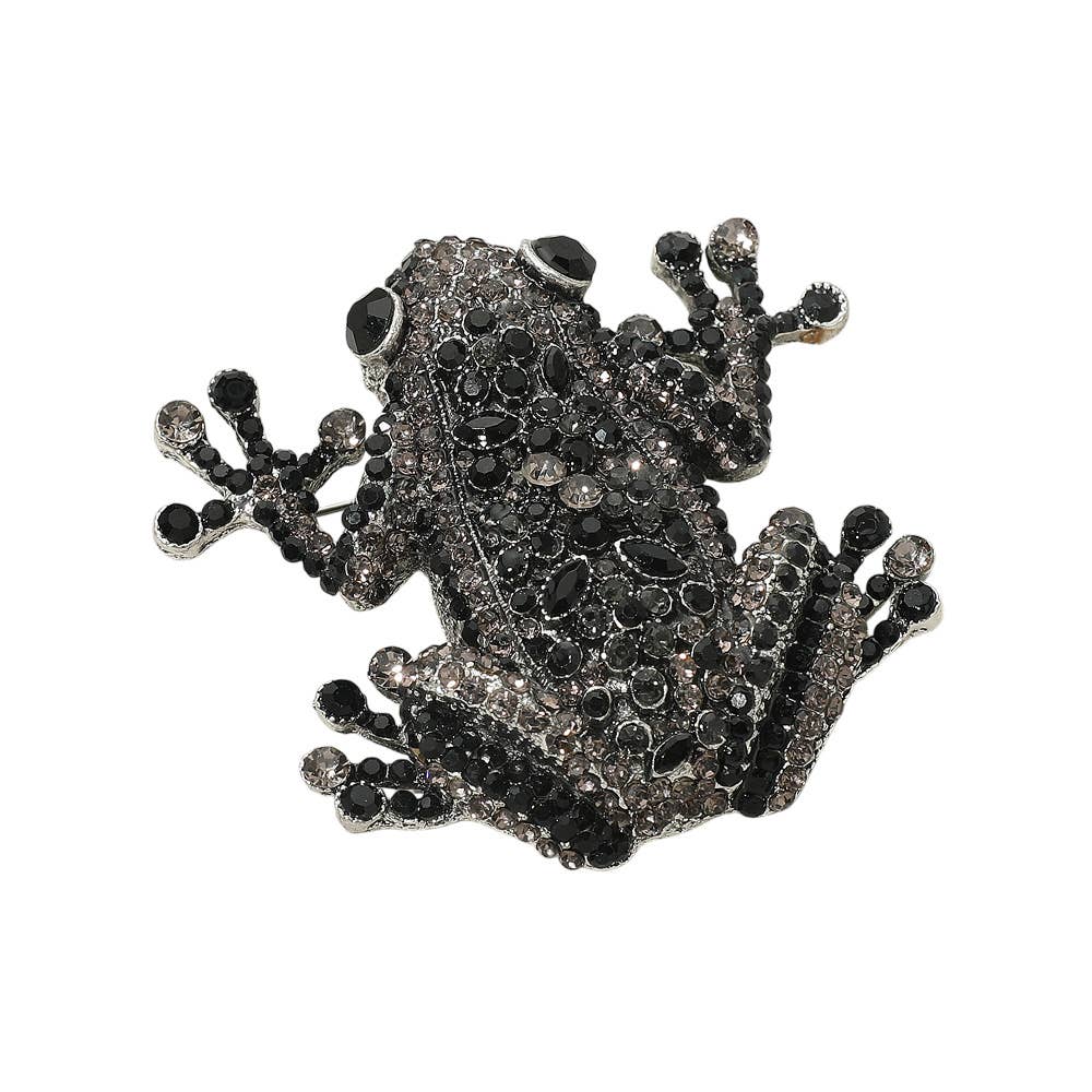 Rhinestone Embellished Frog Pin Brooch