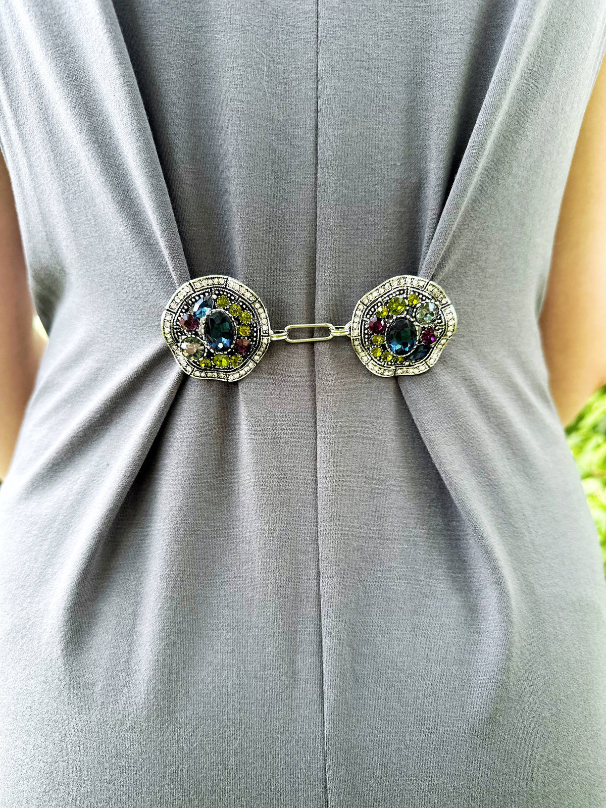 Bejeweled Silver Baroque Cinch Clip, Sweater Clasp KardiKlip