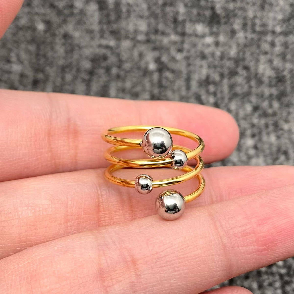 Two Tone Steel Ball 18K Gold Plated S.Steel Ring - FGS