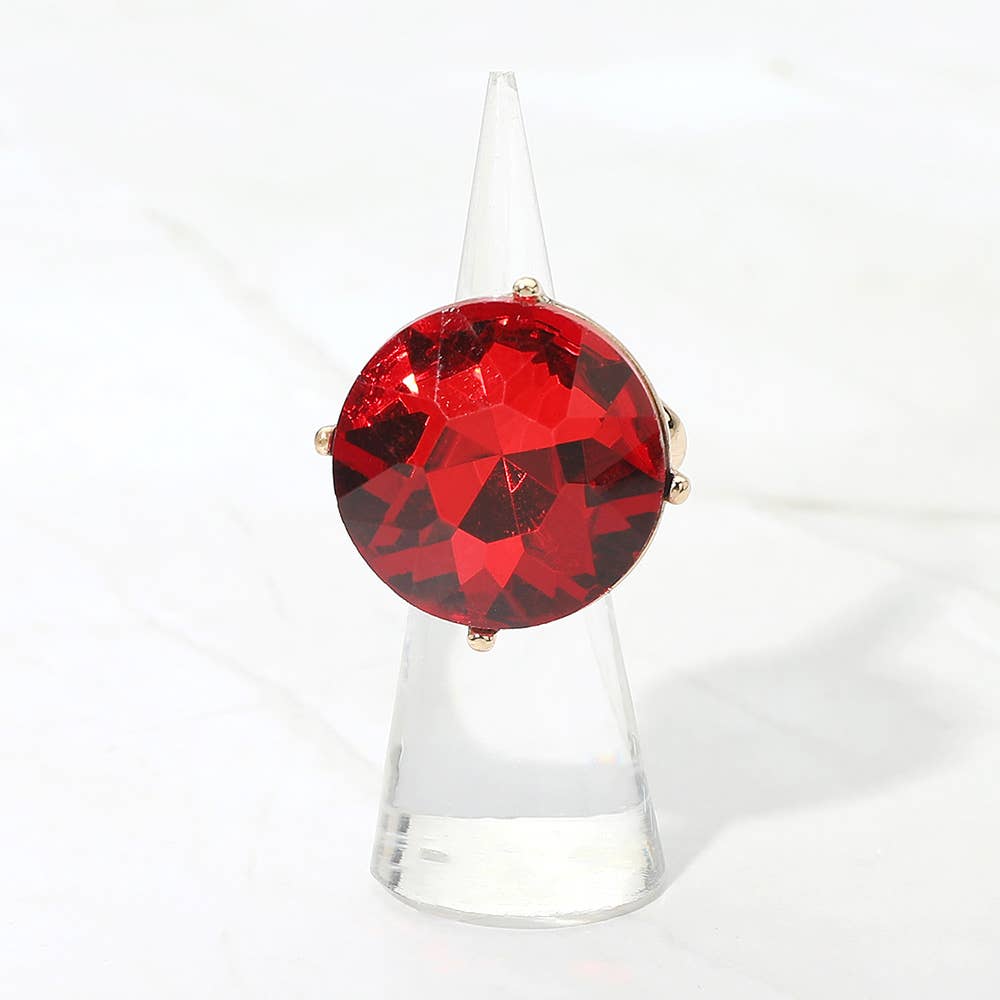 Bold Round Faceted Stone Accent Statement Stretch Ring