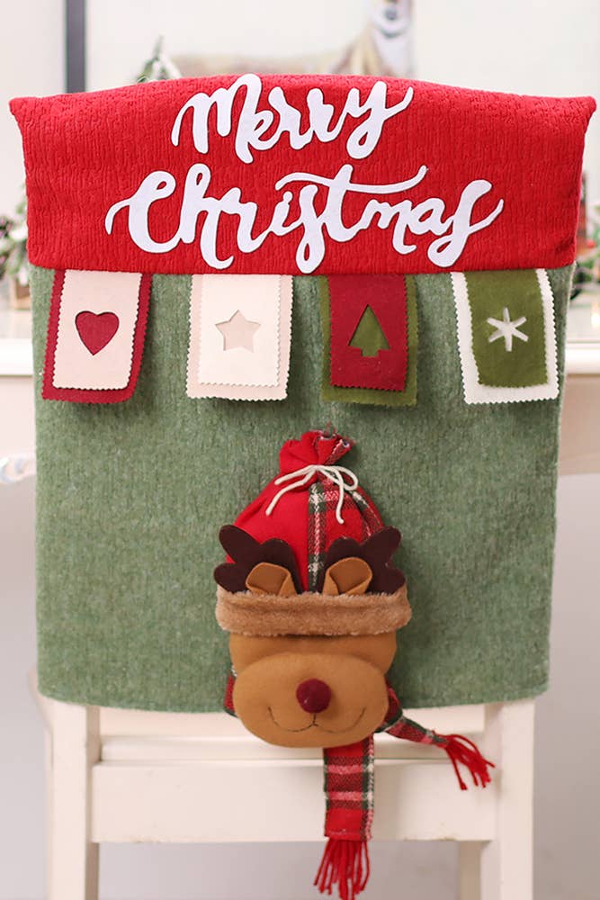 Christmas Deer Snowman Santa Claus Doll Chair Cover  / 44.5*17.5 Inch