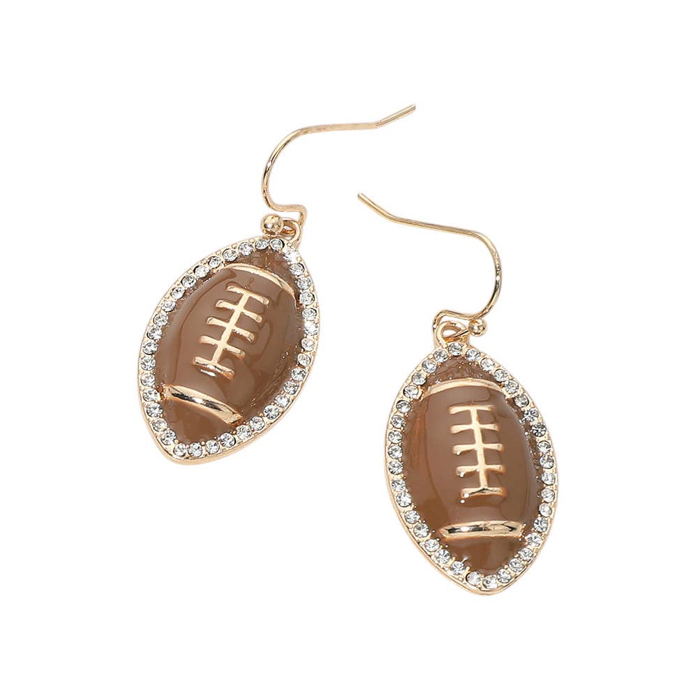 Rhinestone Trim Football Charm Drop Dangle Earrings