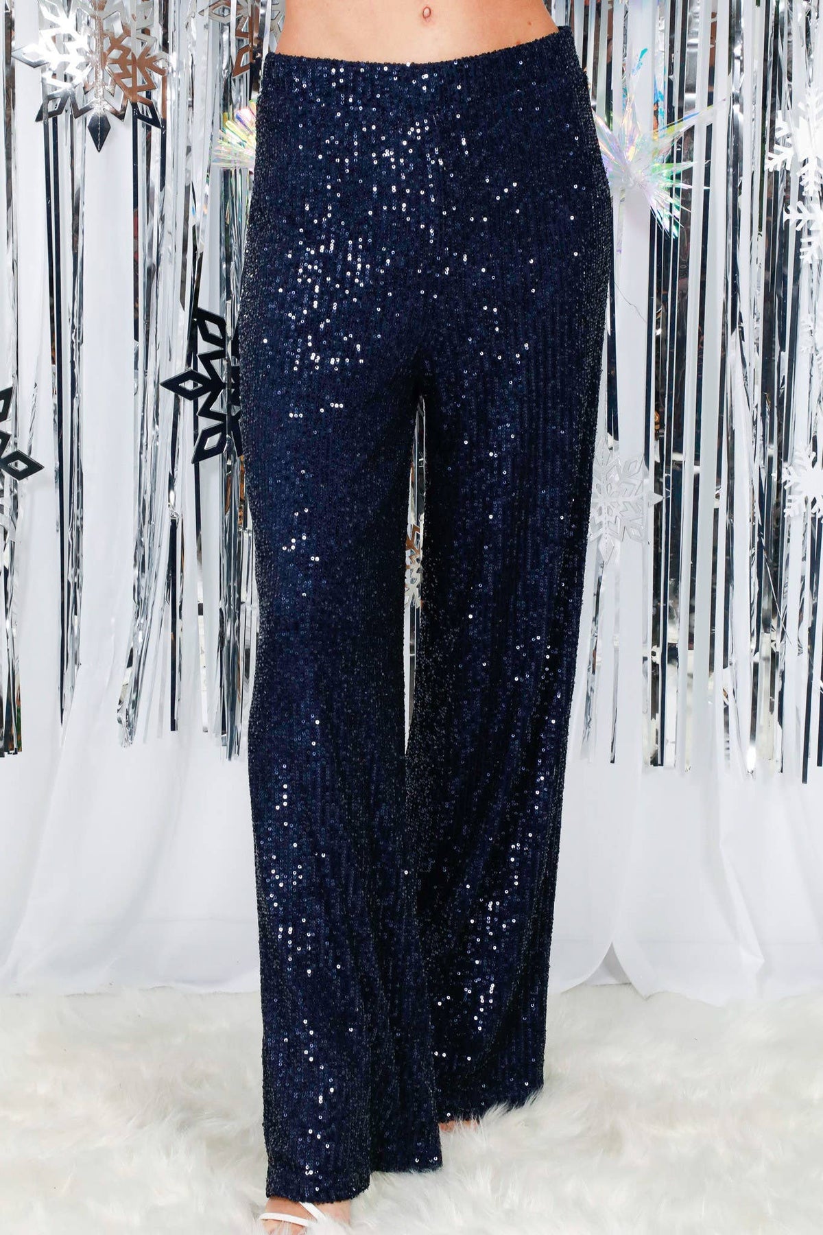Sequined Straight Wide-Leg Pants Black