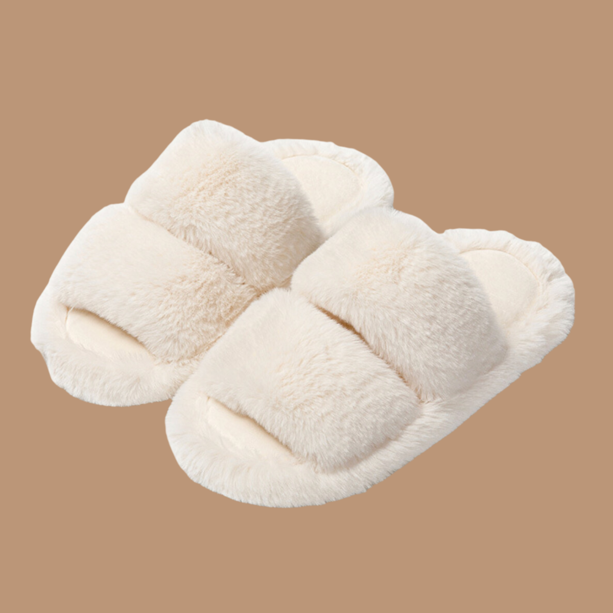 Fuzzy Double Cross Slippers for Women's Cozy House Shoes: Beige