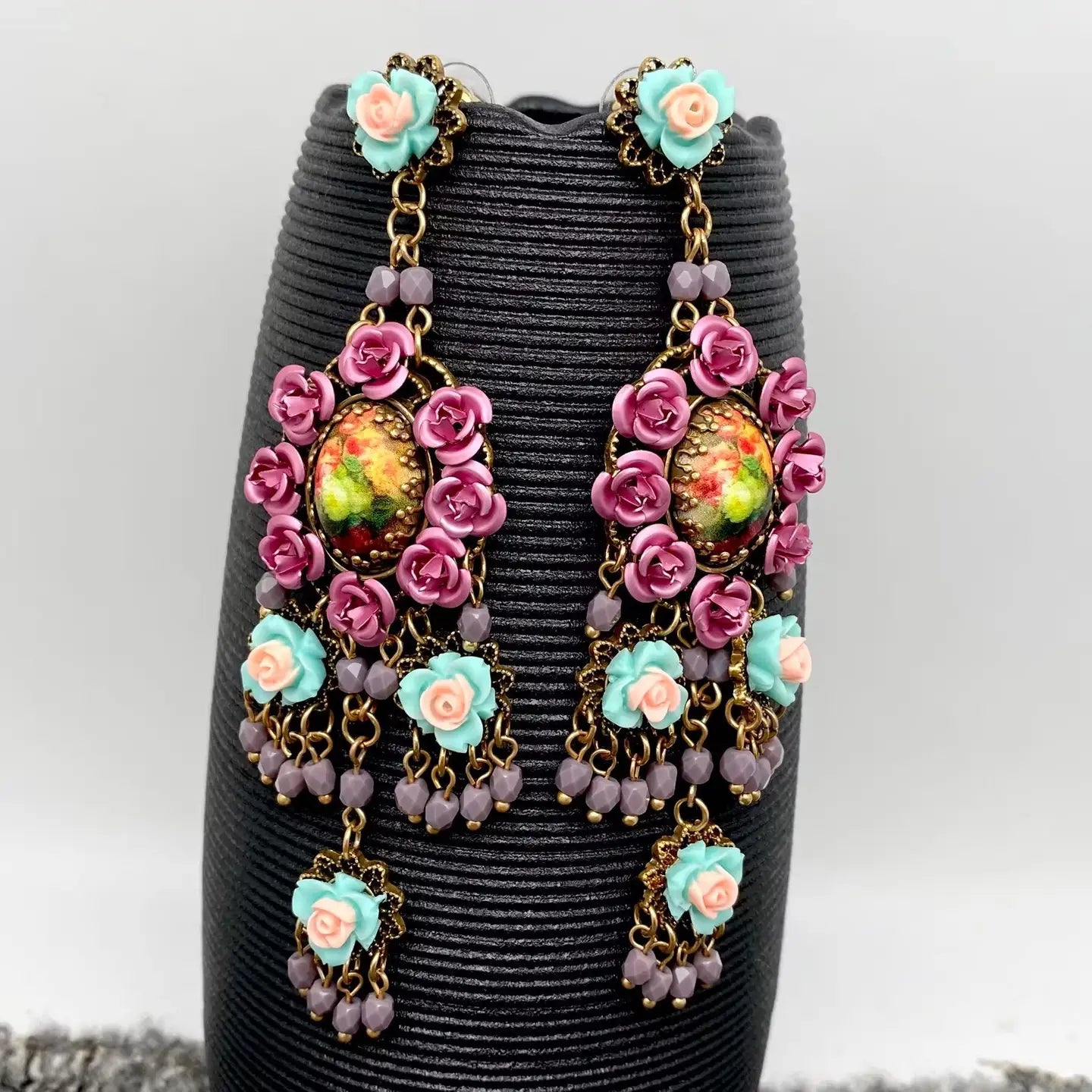Vintage Colored Flower Classical Style Earrings