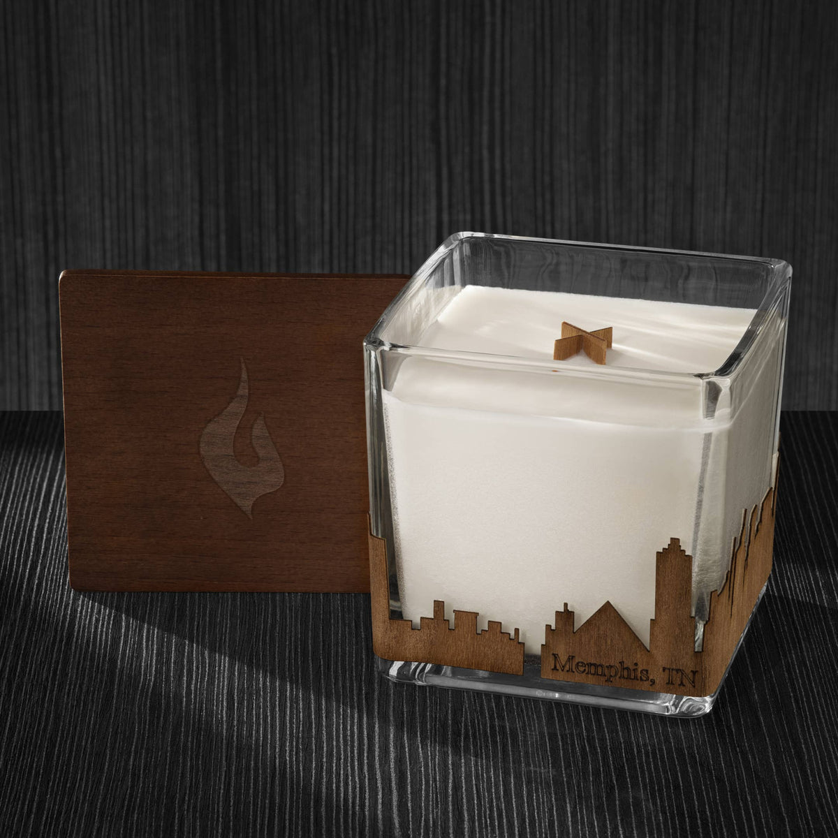 Wood Wrapped City Skyline Candle 4x4x4: Memphis Tennessee