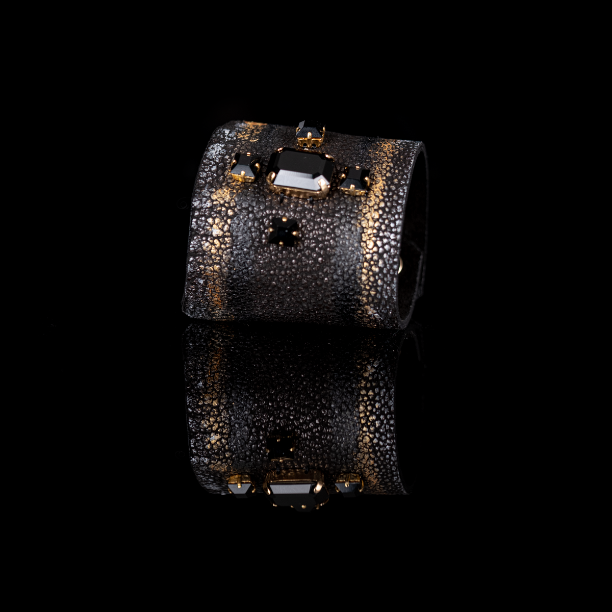 Obsidian Empress Textured Crystal Leather Cuff