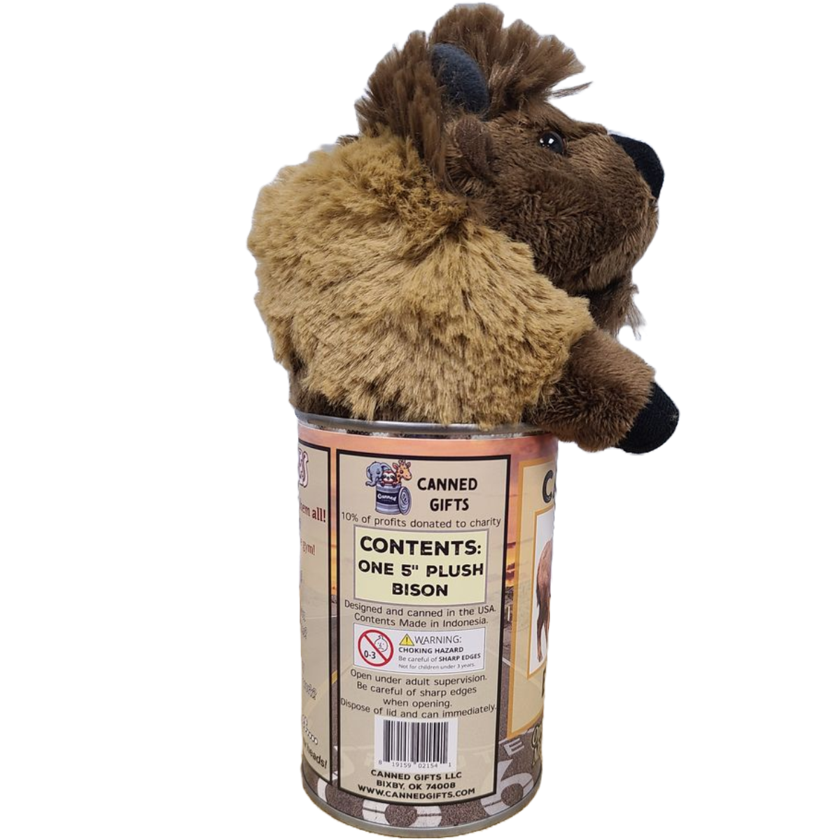 Route 66 Canned Bison - Eco-Friendly Recycled Plush Gift: Pop Top Lid