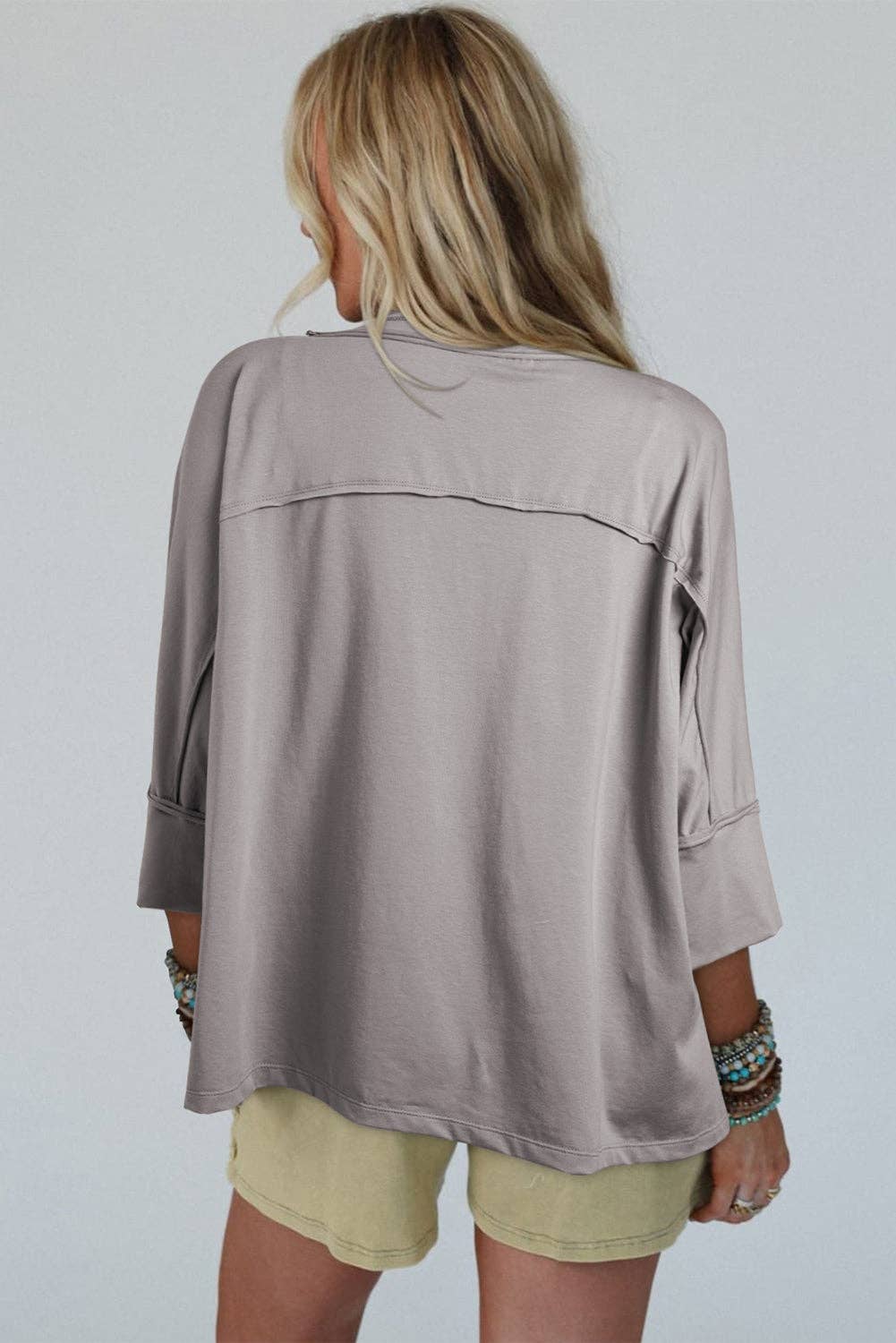 Floral Star Patched Pattern 3/4 Sleeve Plus Size Top