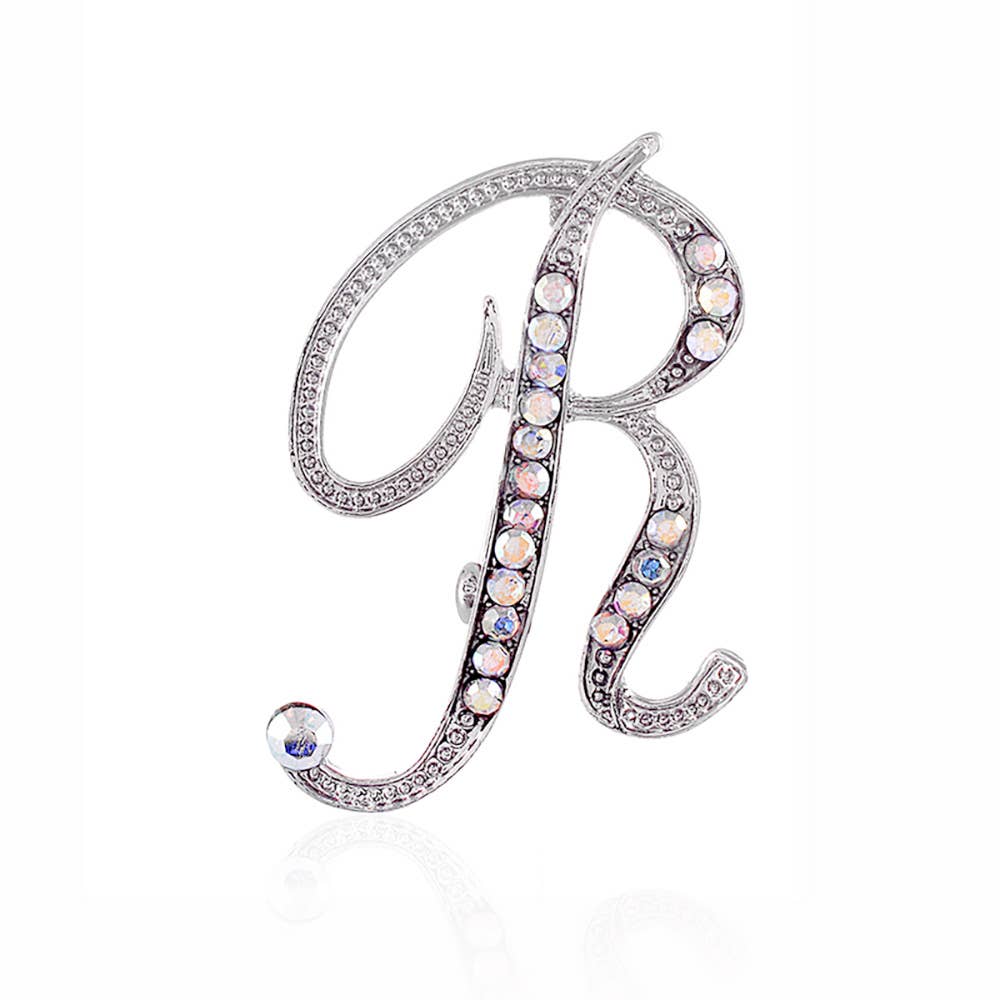 Stone Paved Monogram Initial Letter Pin Brooches