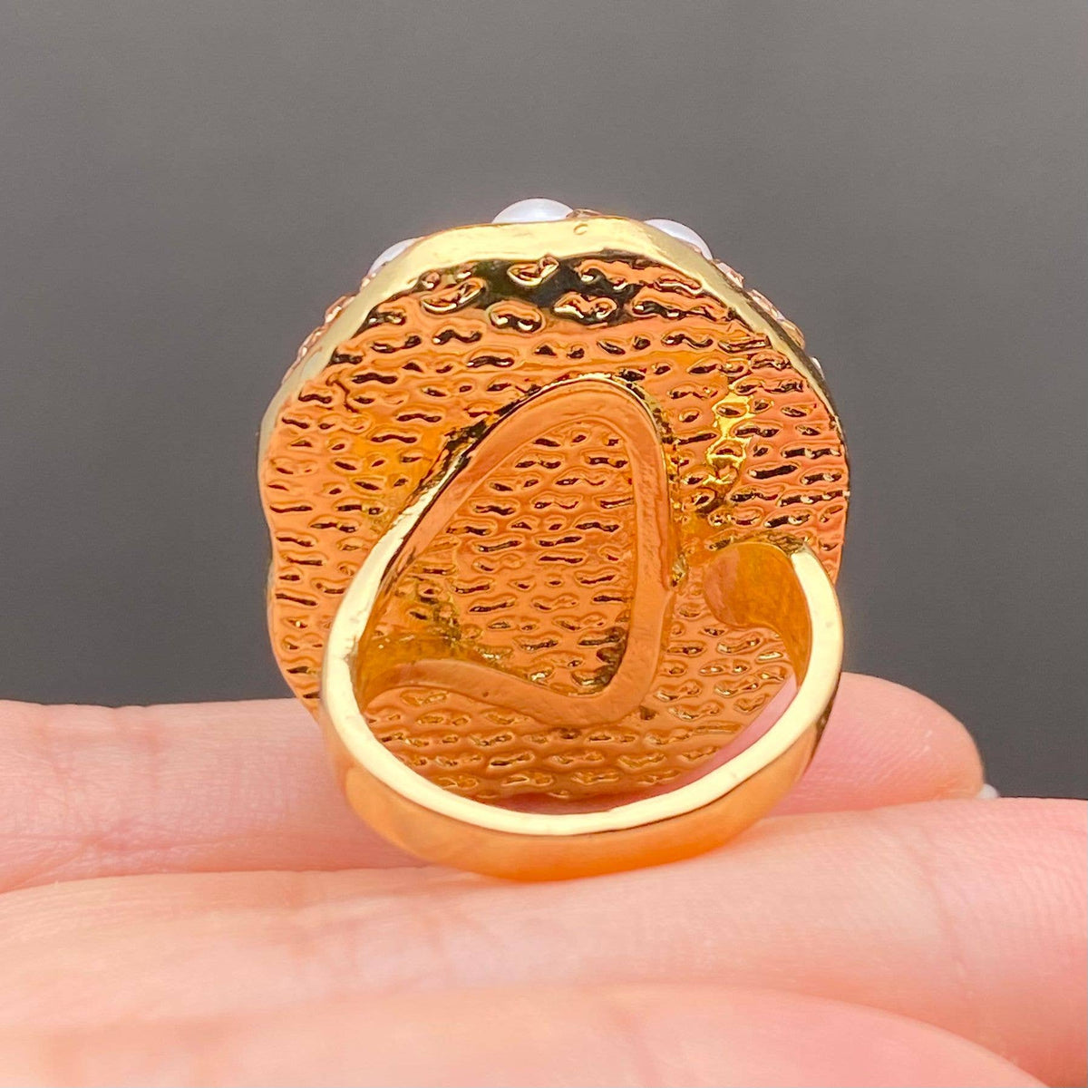 Pearl &amp; Rhinestone Inlaid Adjustable Ring