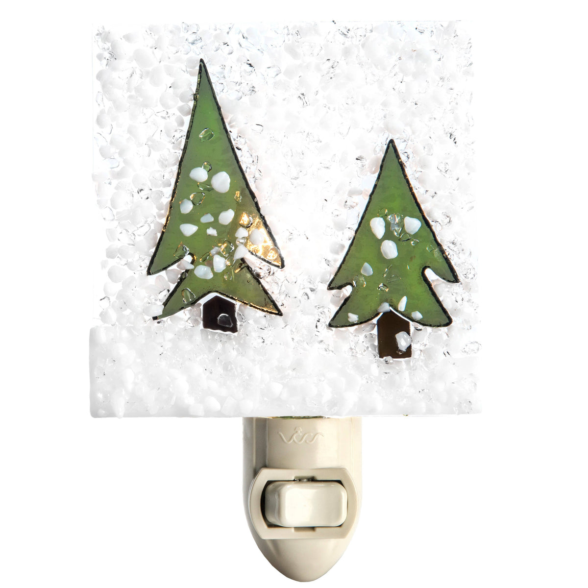 Winter Pines Christmas Night Light Fused Glass