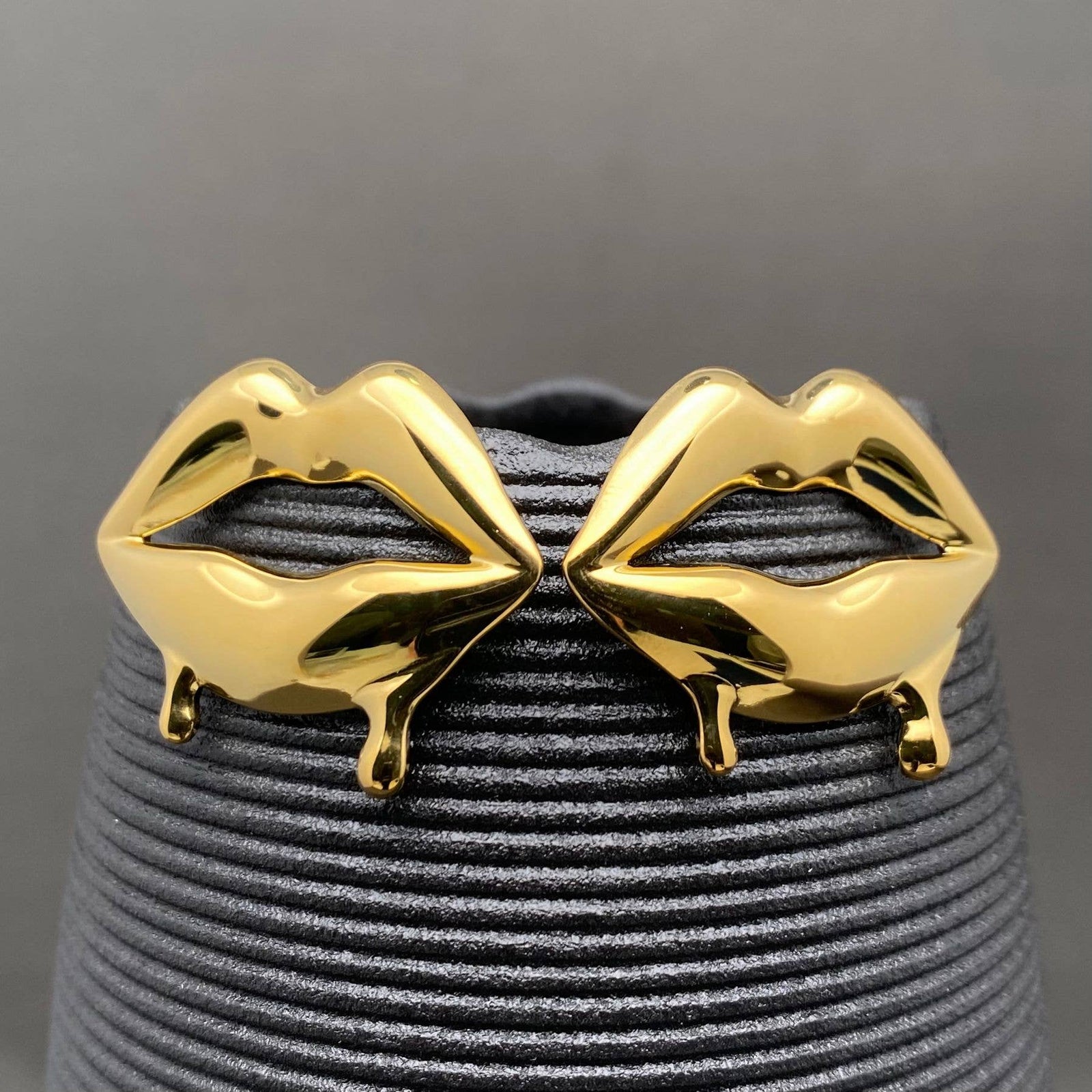 Glossy Lips Design 18K Gold Plated S.Steel Earrings - FGS