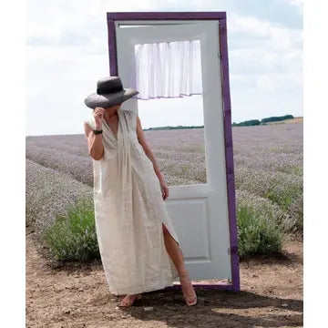 Linen V Neck Dress Iveta: Natural