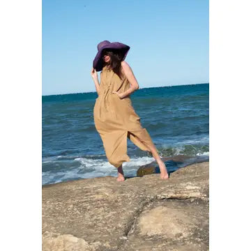 Linen V Neck Dress Iveta: Natural