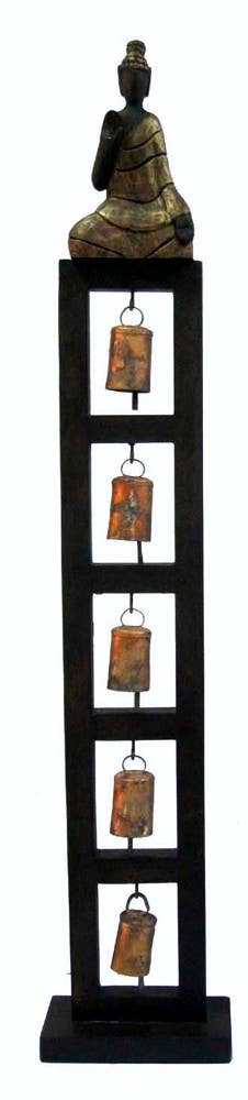 Buddha Lotus Pose 5 level frame wood and metal 5  bells 37"