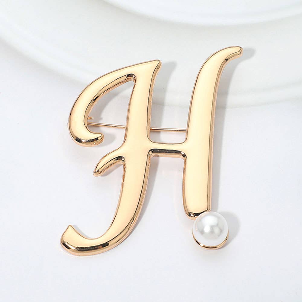 Pearl Accent Initial Letter Pin Brooch