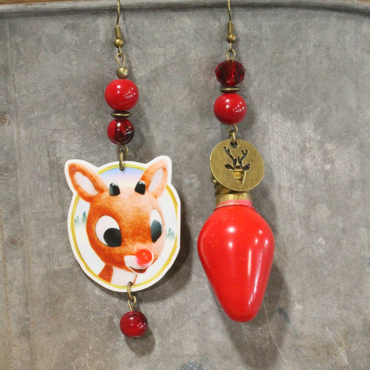 Red Nose Day Reindeer Dangle Earrings