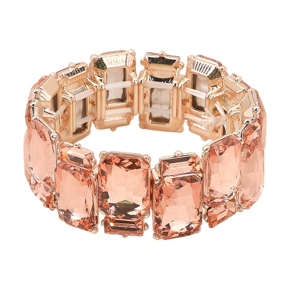 Rectangle Glass Stone Cluster Stretch Evening Bracelet