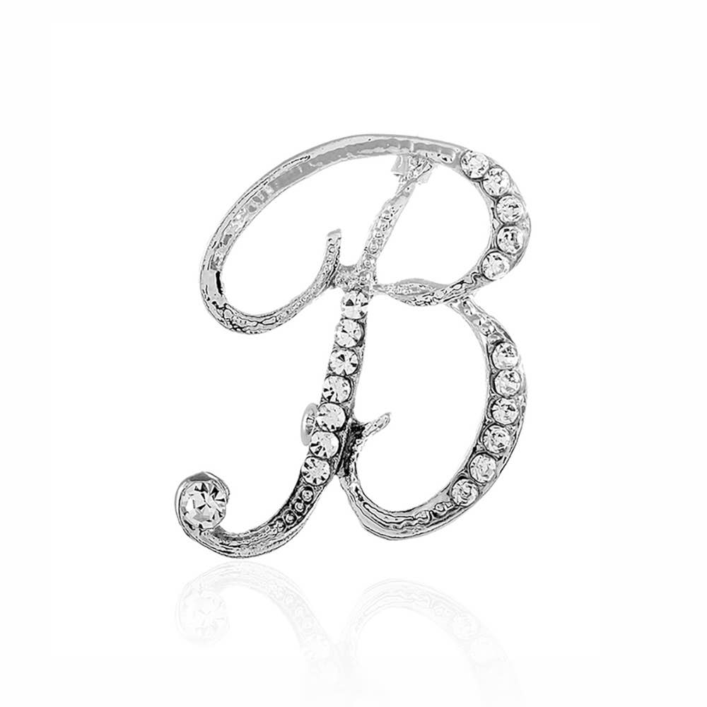 Stone Paved Monogram Initial Letter Pin Brooches