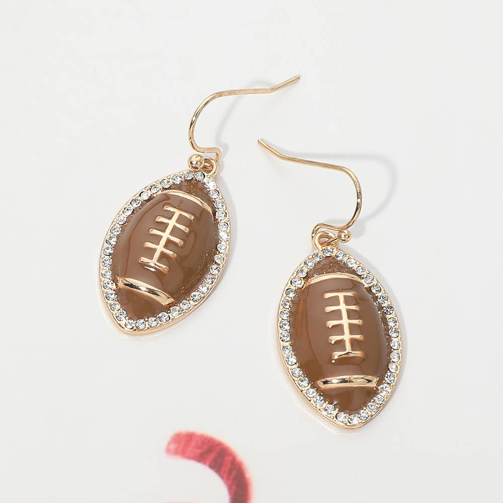 Rhinestone Trim Football Charm Drop Dangle Earrings