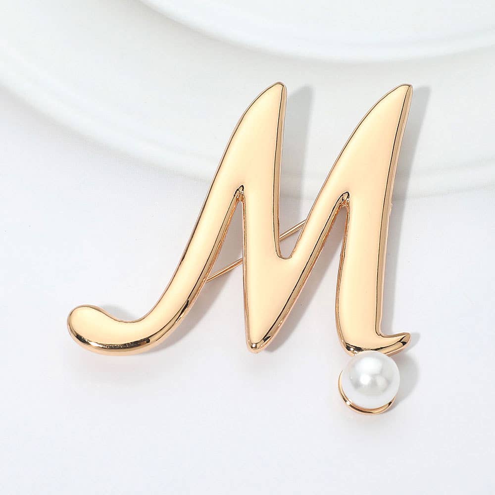 Pearl Accent Initial Letter Pin Brooch