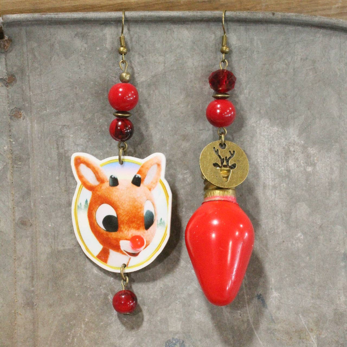 Red Nose Day Reindeer Dangle Earrings