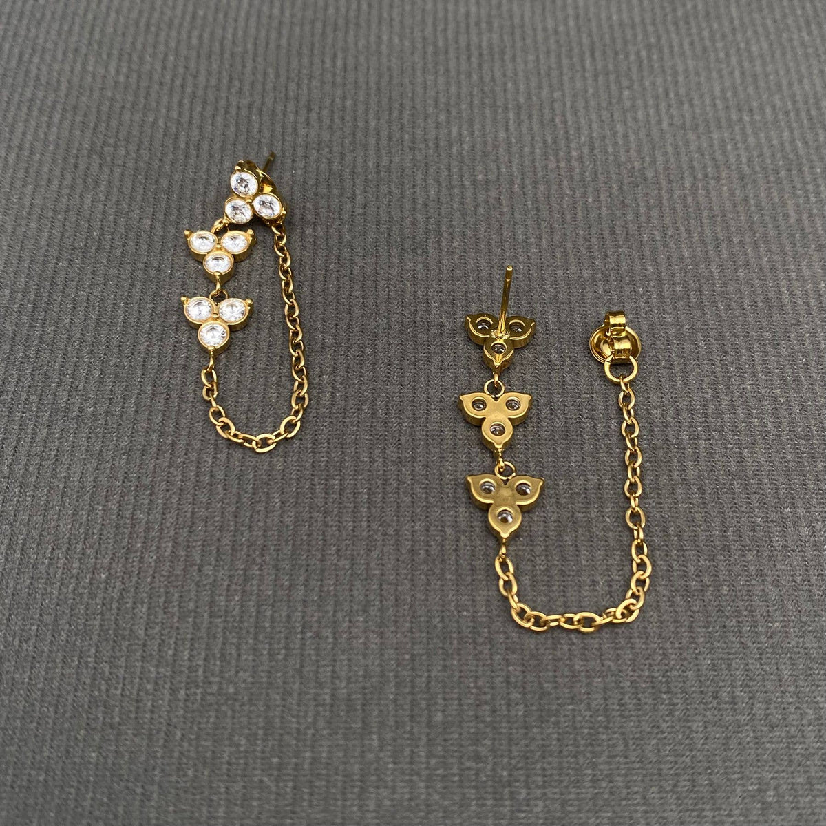 Zircon Inlaid Chain 18K Gold Plated SS Post Earrings - FGS