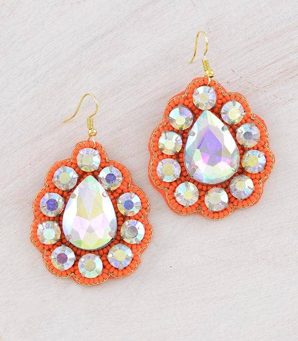 AB Glass Stone Bead Teardrop Earrings
