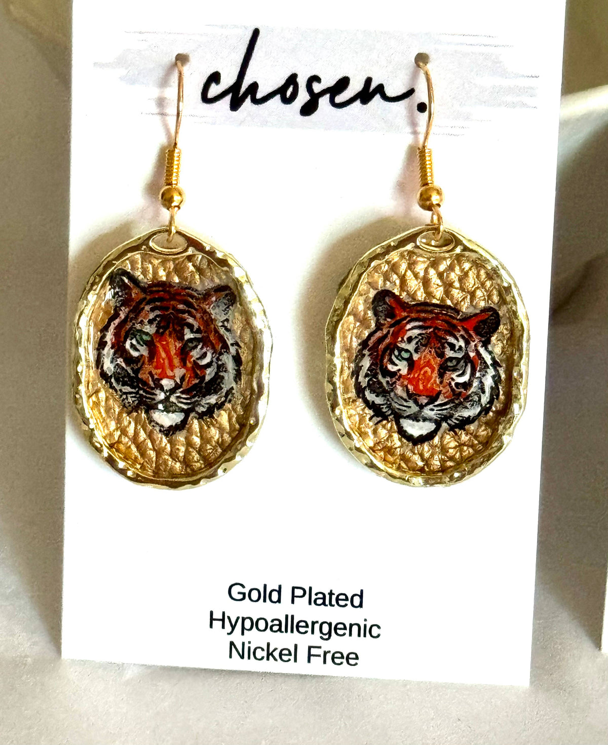Tiger Beat Hand Painted Leather Earrings
