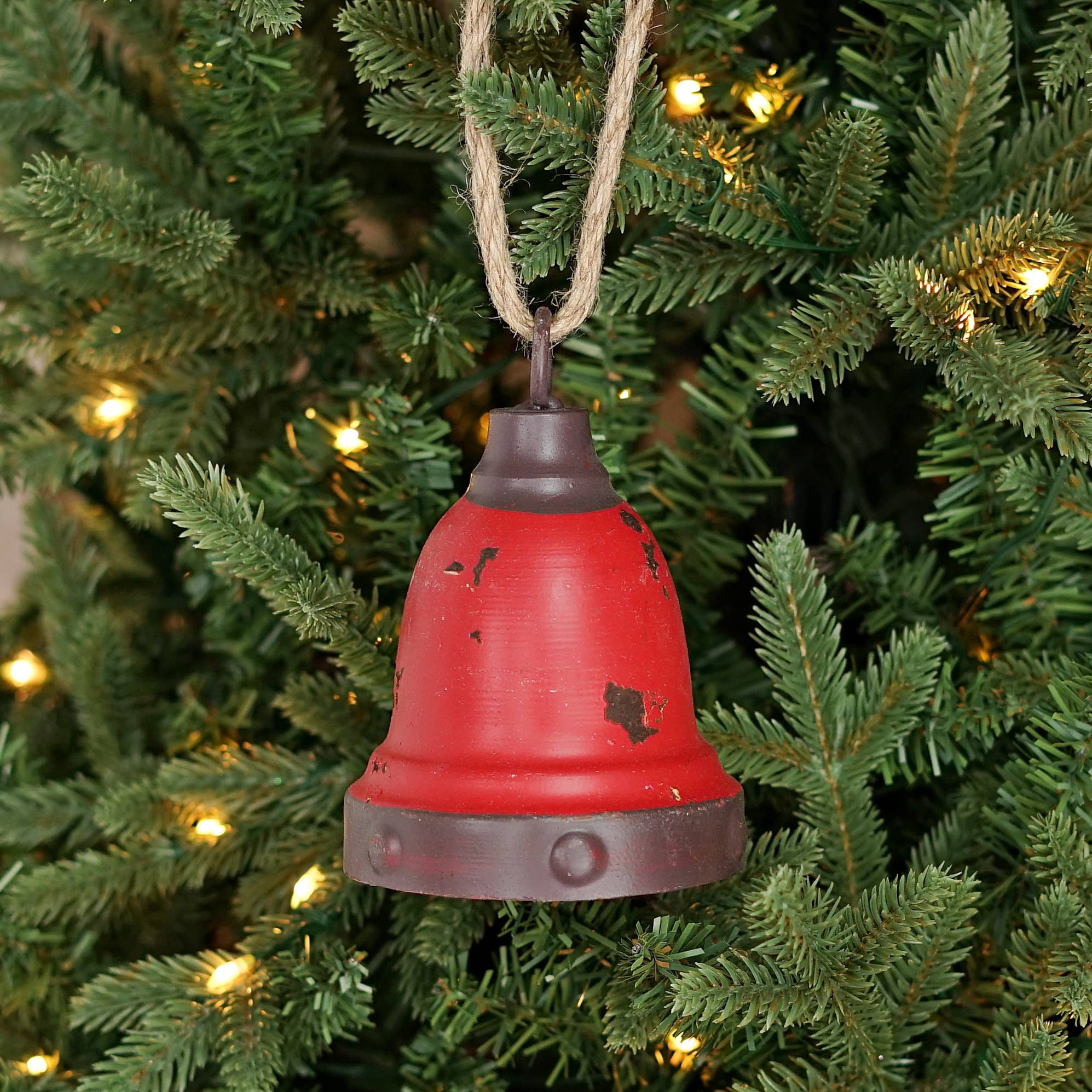 4X5.5in Distressed Jingle Bell Ornament-Red