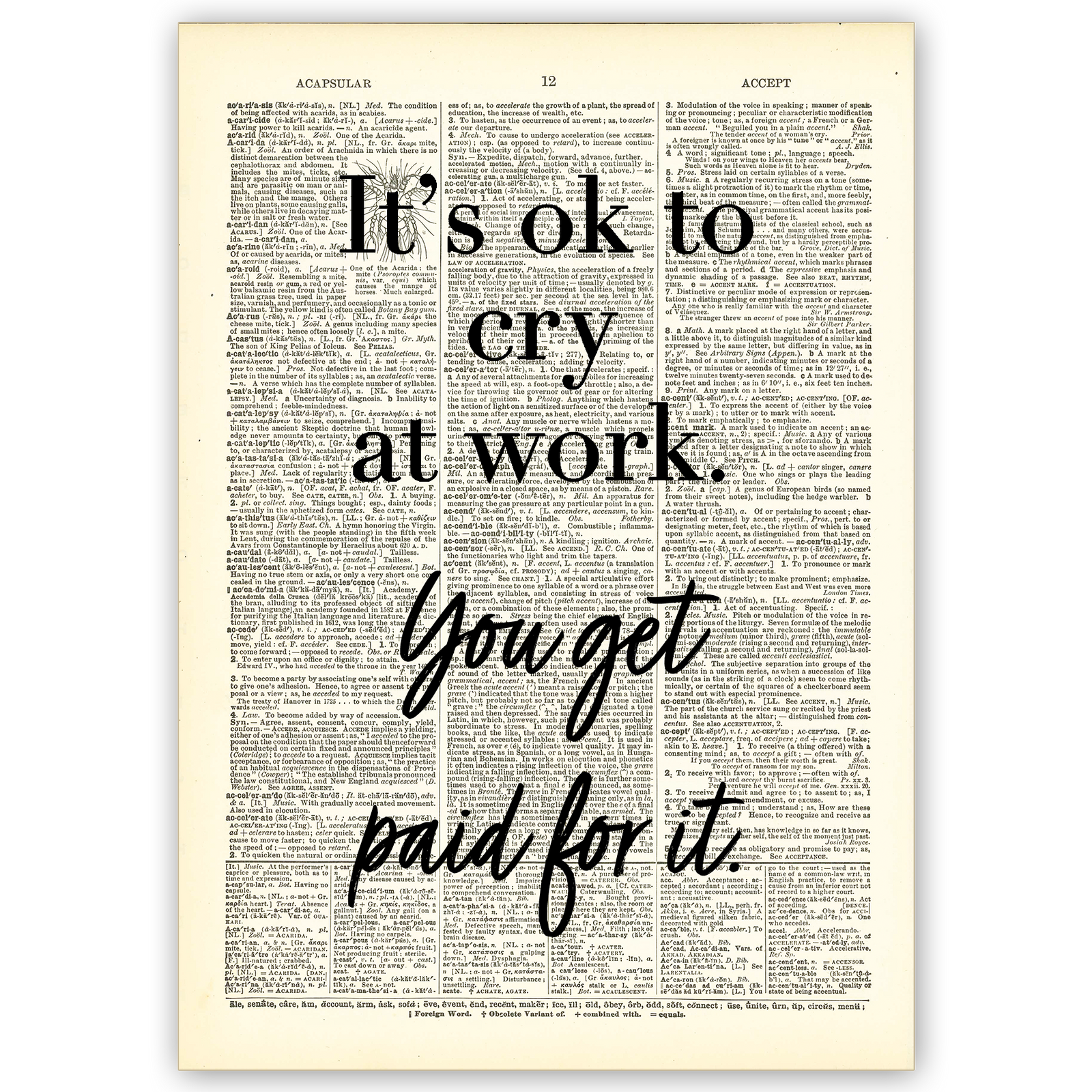 Art Print Dictionary Page | It's Ok To Cry
