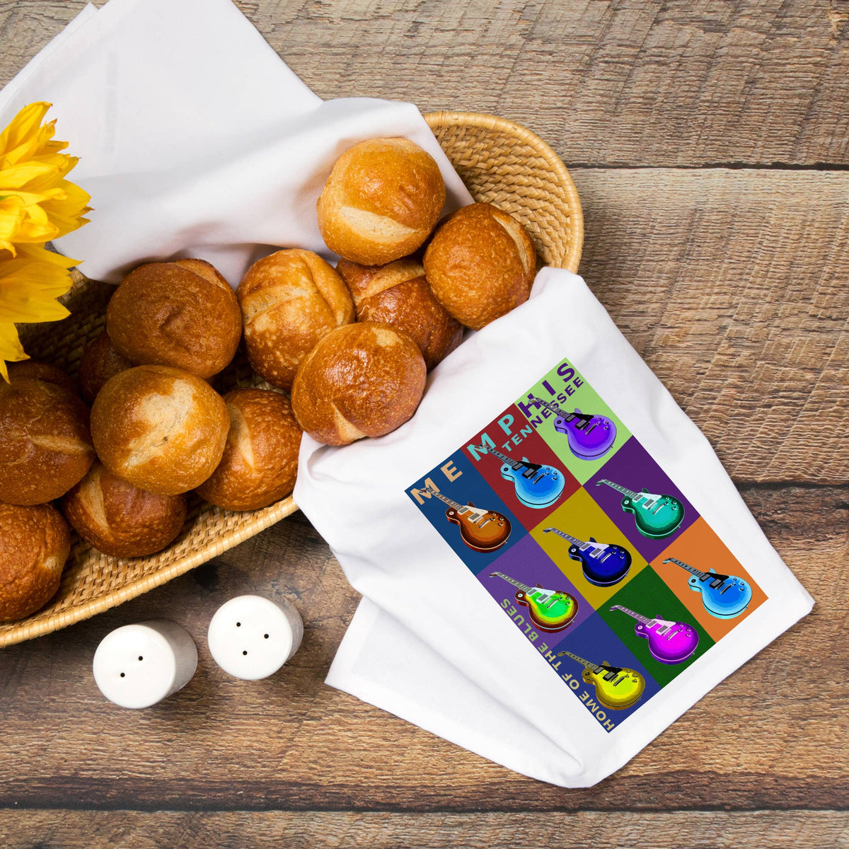 ORGANIC TEA TOWEL Memphis, Tennessee, Guitar Pop Art