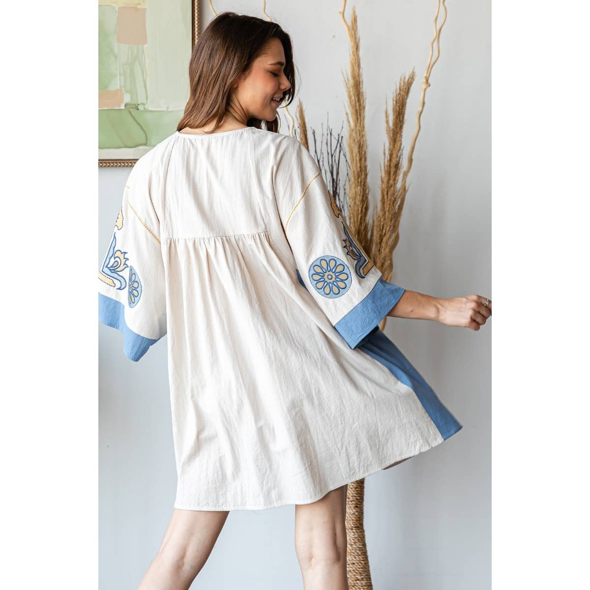 Vintage Embroidery Patch Dress: Vintage Blue