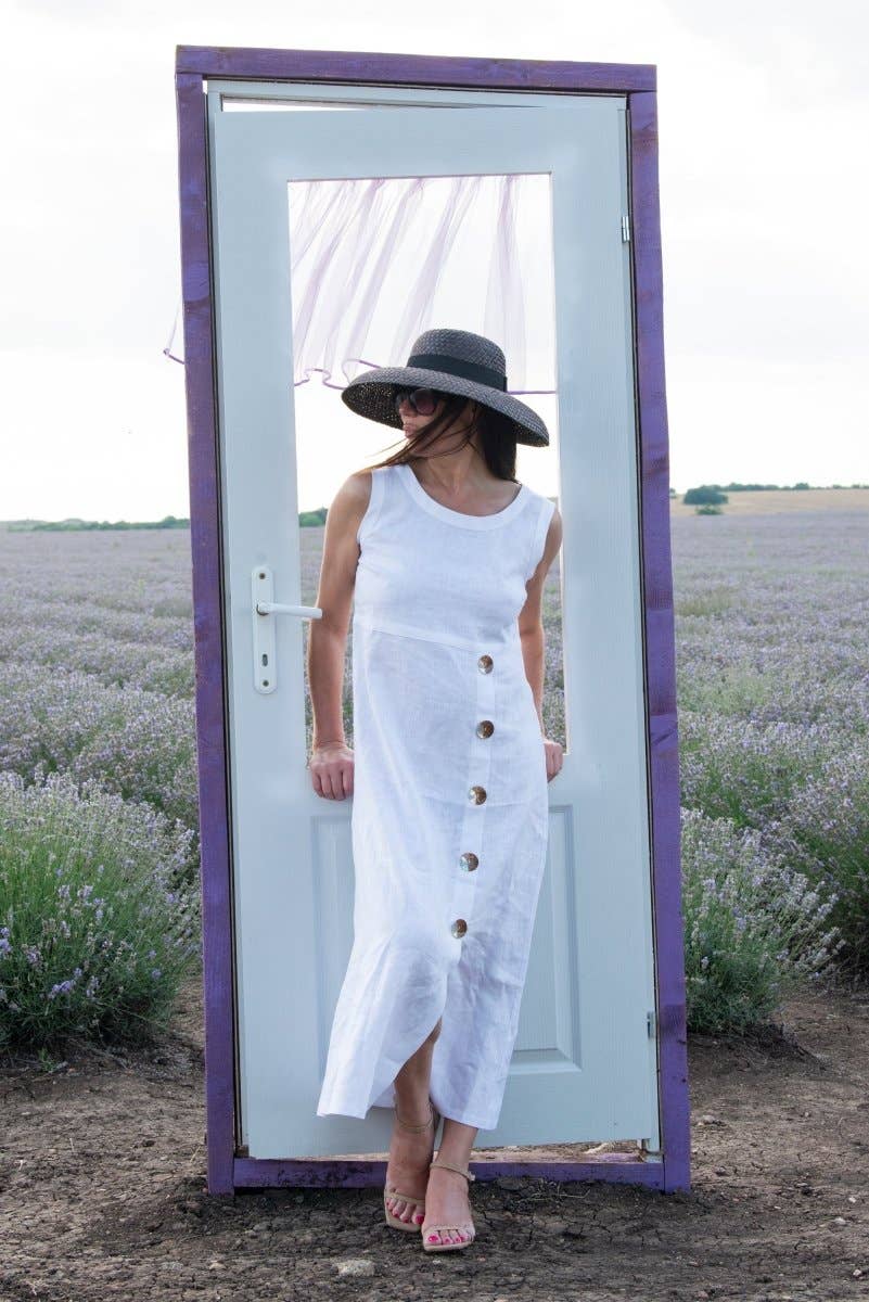 Sleeveless Long Linen Dress Prima: White