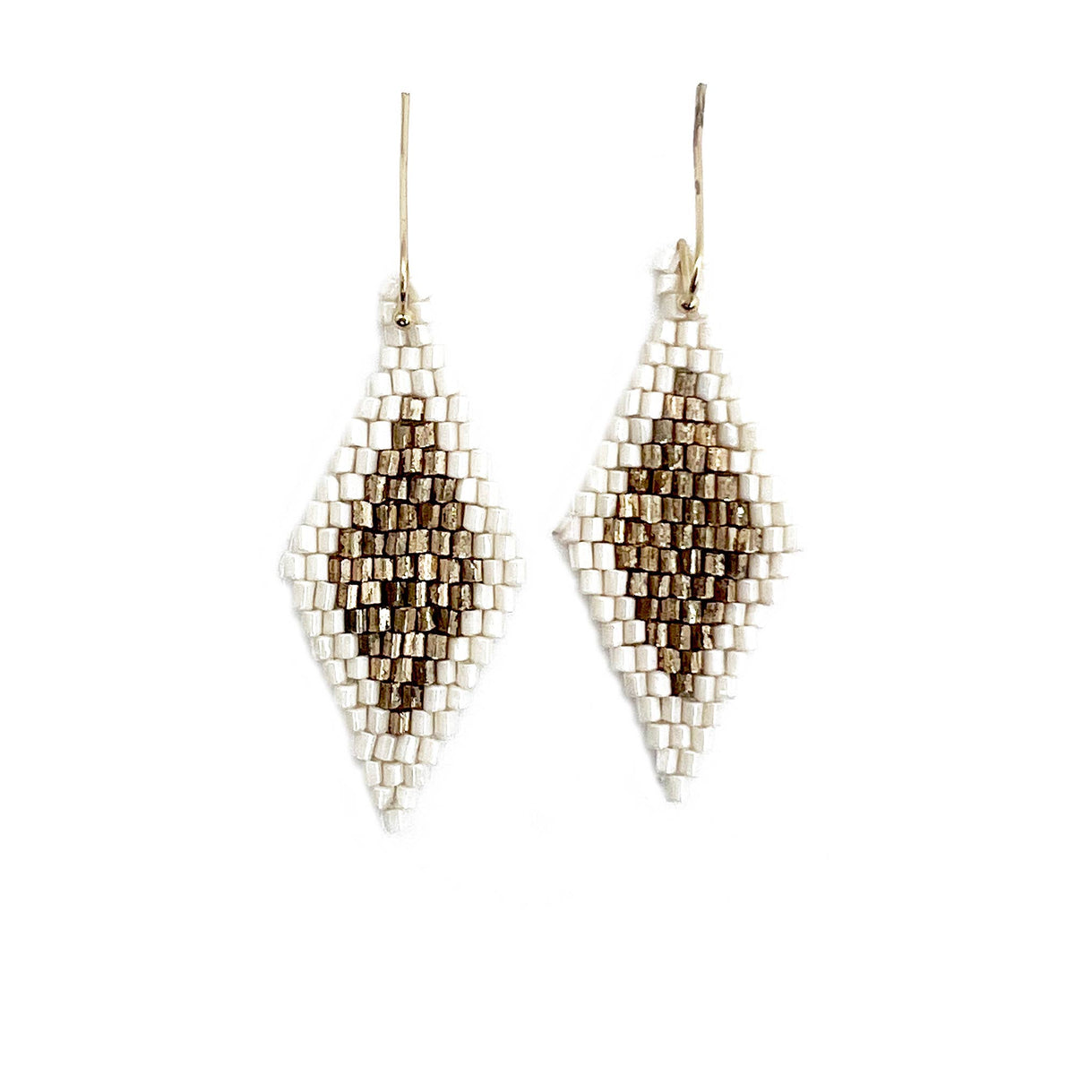 Seed Bead Diamond Shaped Earrings - Multiple Color Styles: Mustard &amp; Gold