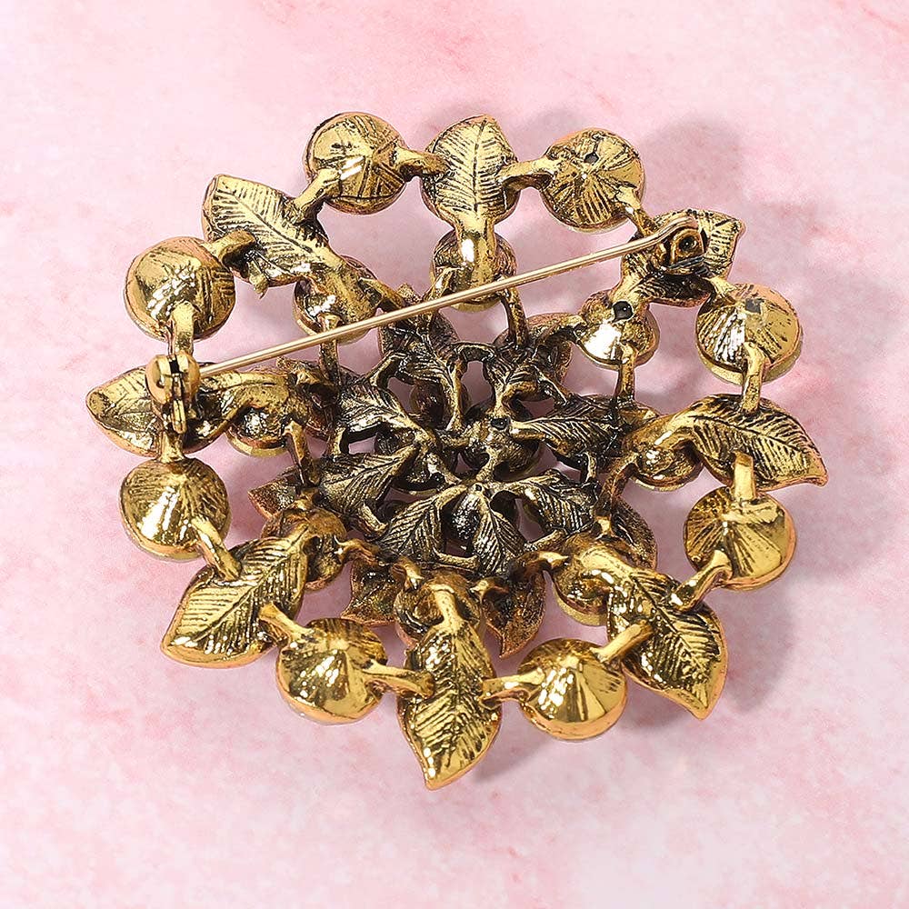 Rhinestone Pearl Embellished Elegant Floral Pin Brooch