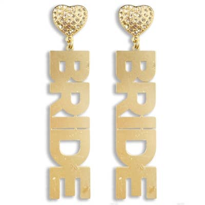 Bride with Rhinestone Heart 2" Drop Earring