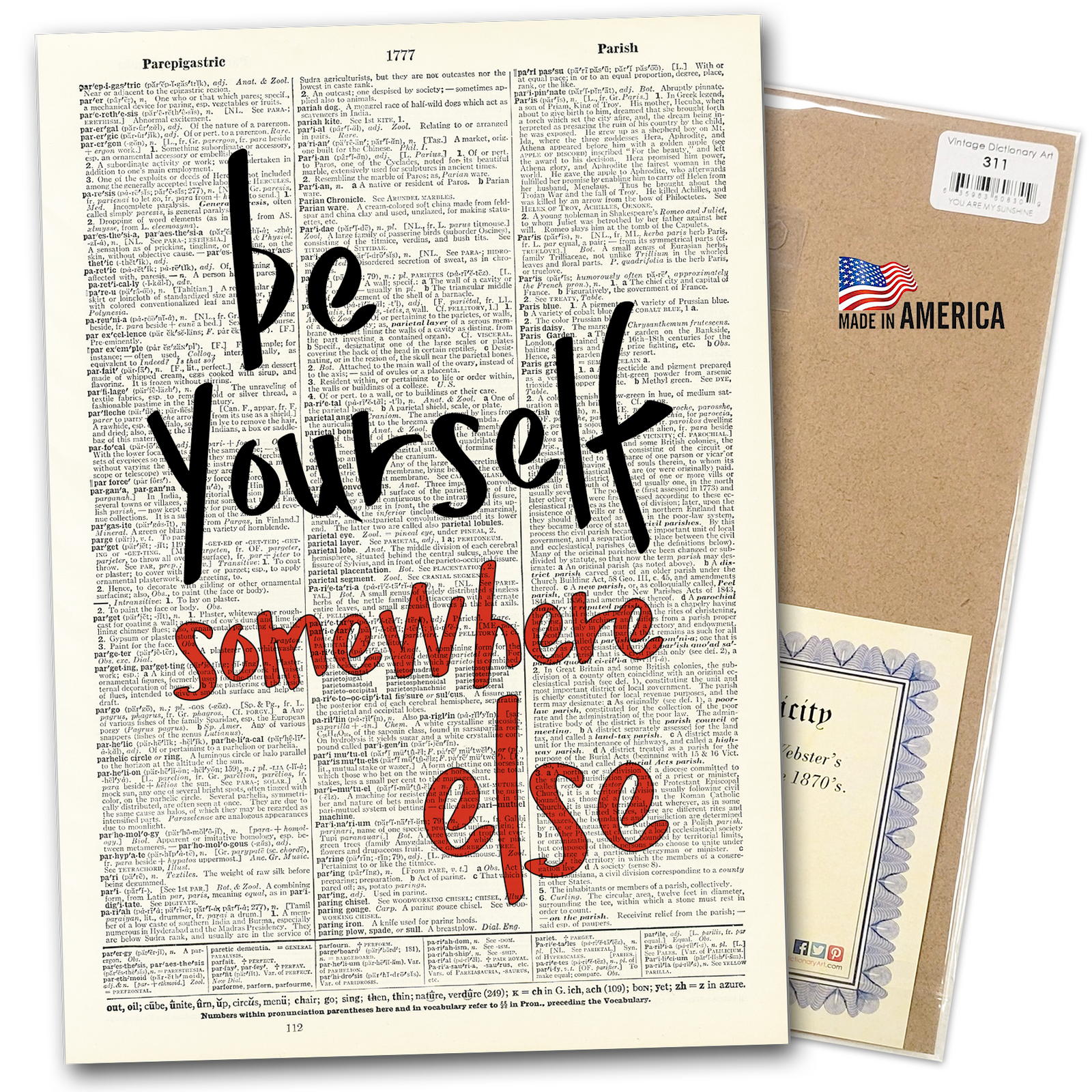 Art Print | Dictionary Page | Vintage | Be Yourself