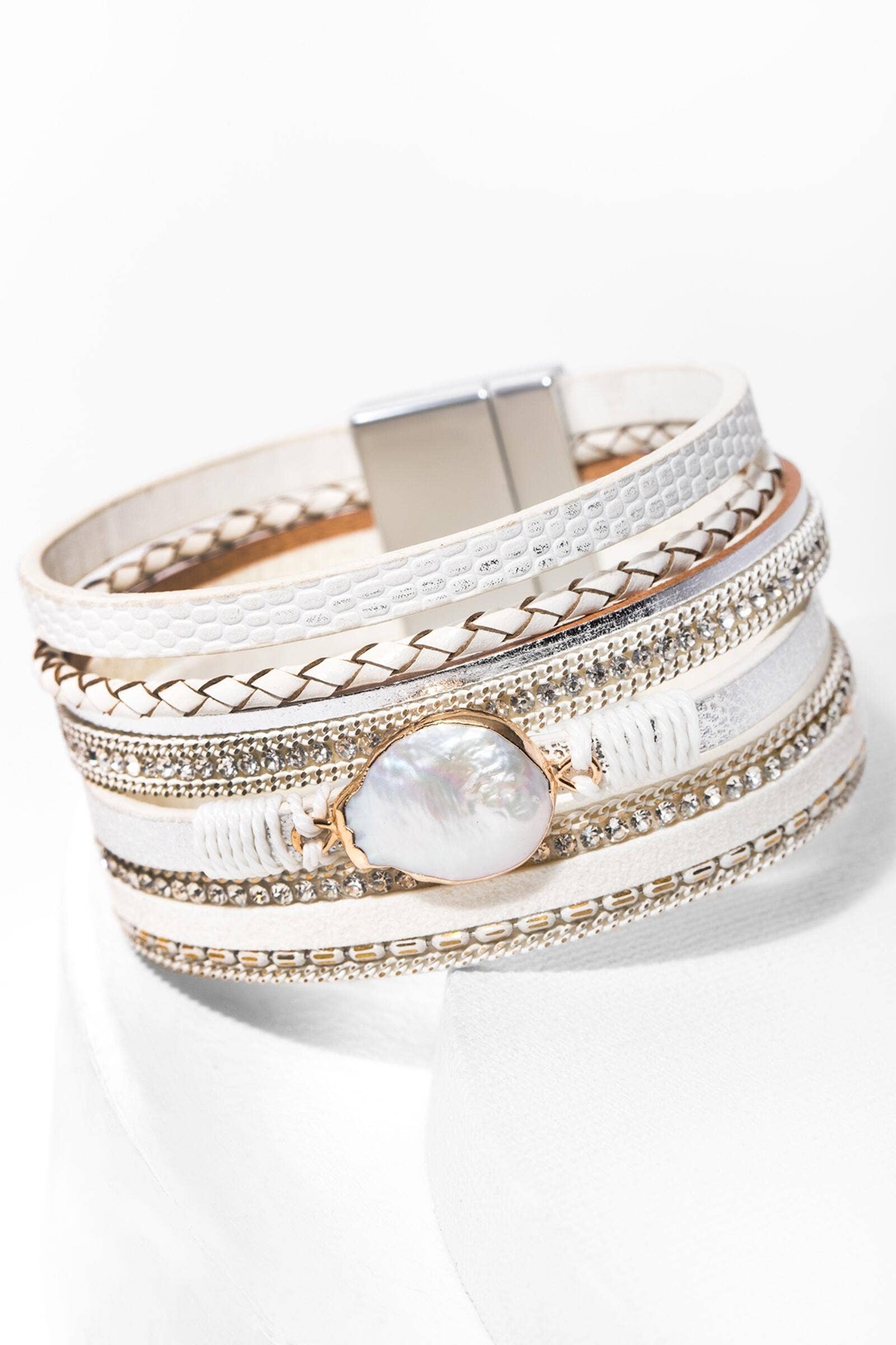 Santorini Pearl Leather Wrap Bracelet