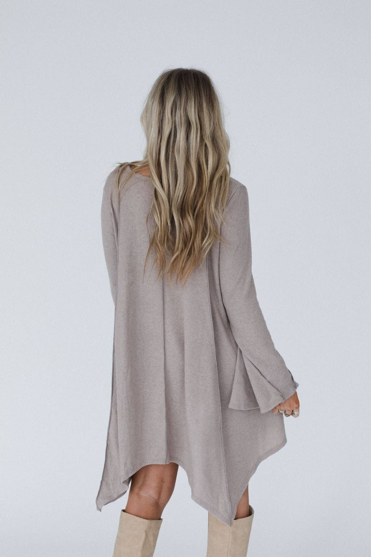 Golden Hour Long Bell Sleeve Tunic Dress - Latte