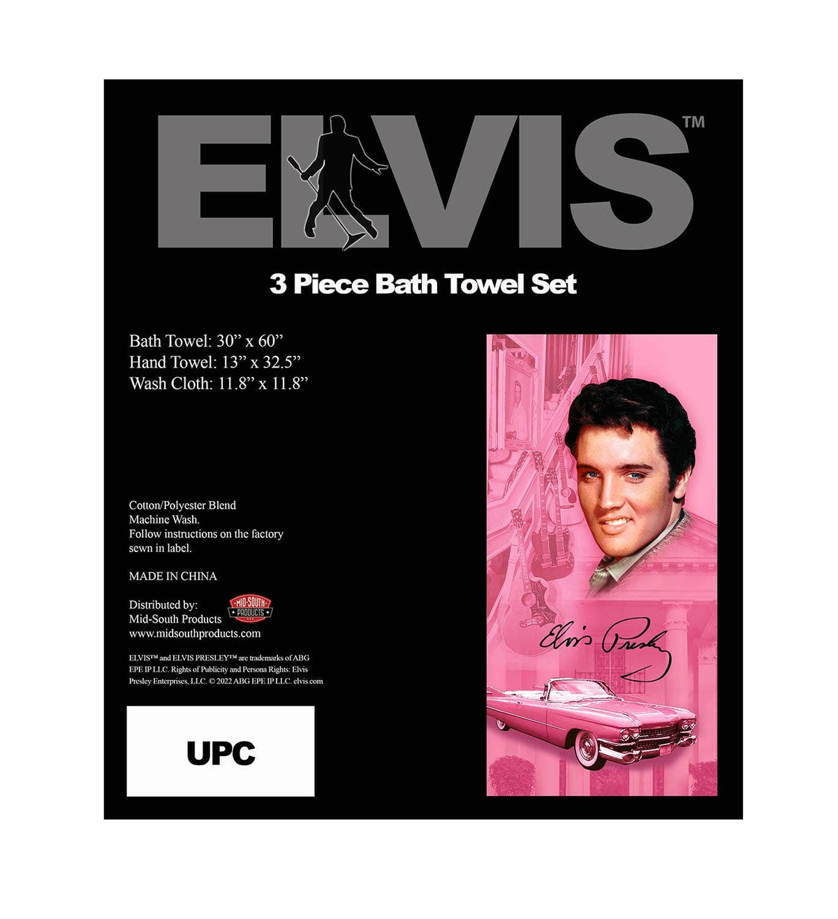 Elvis Bath Towel Set - Pink Guitars