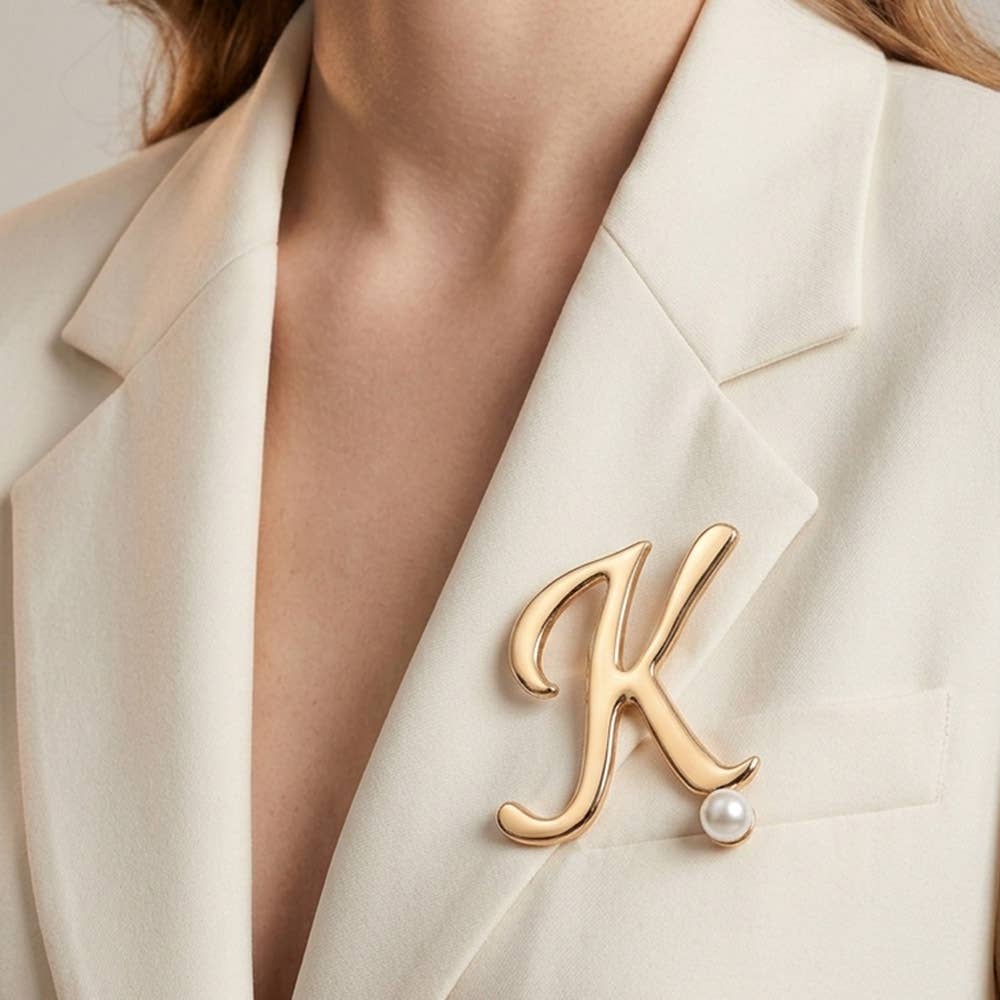 Pearl Accent Initial Letter Pin Brooch