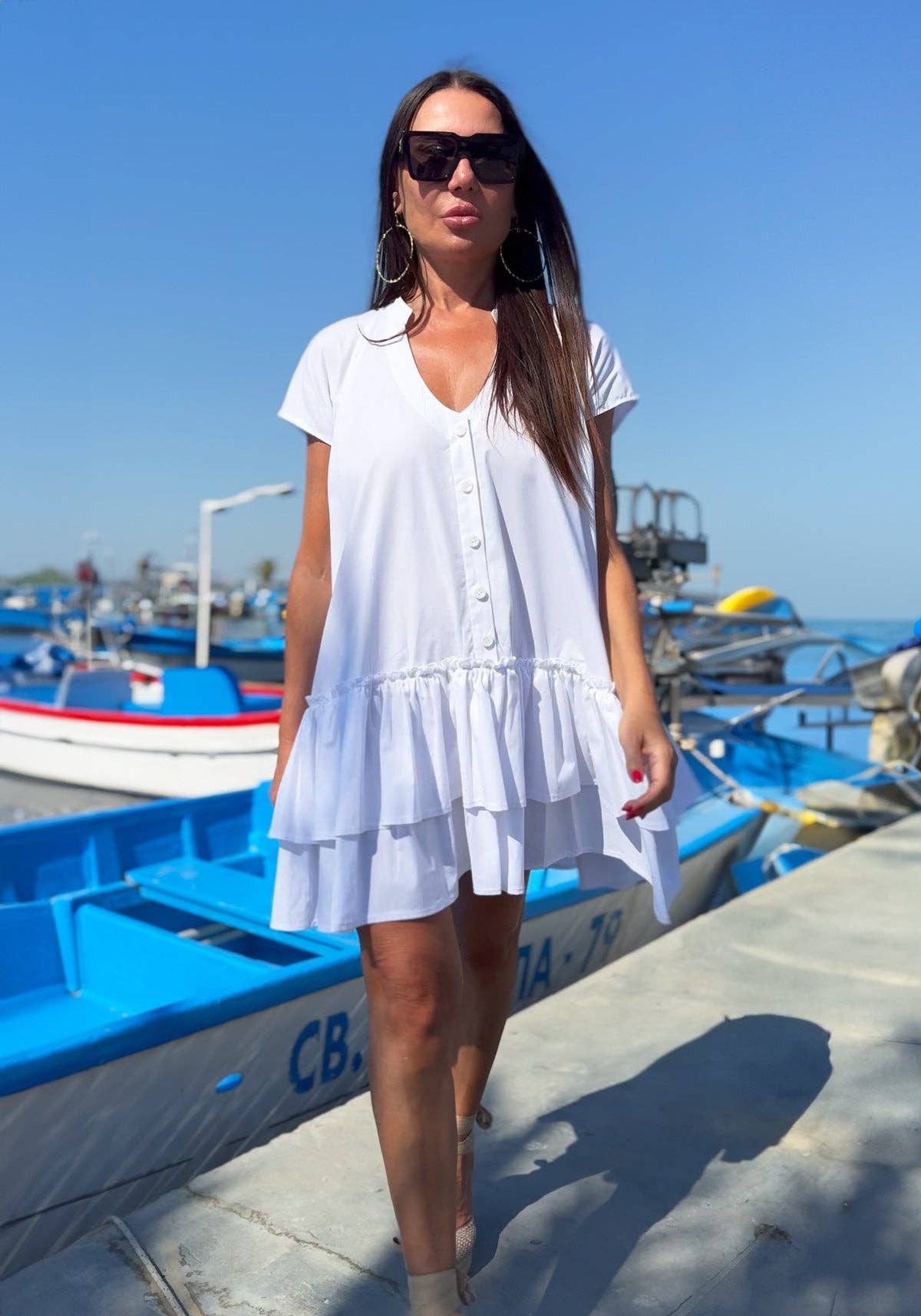 Short Cotton Dress Kalina: White