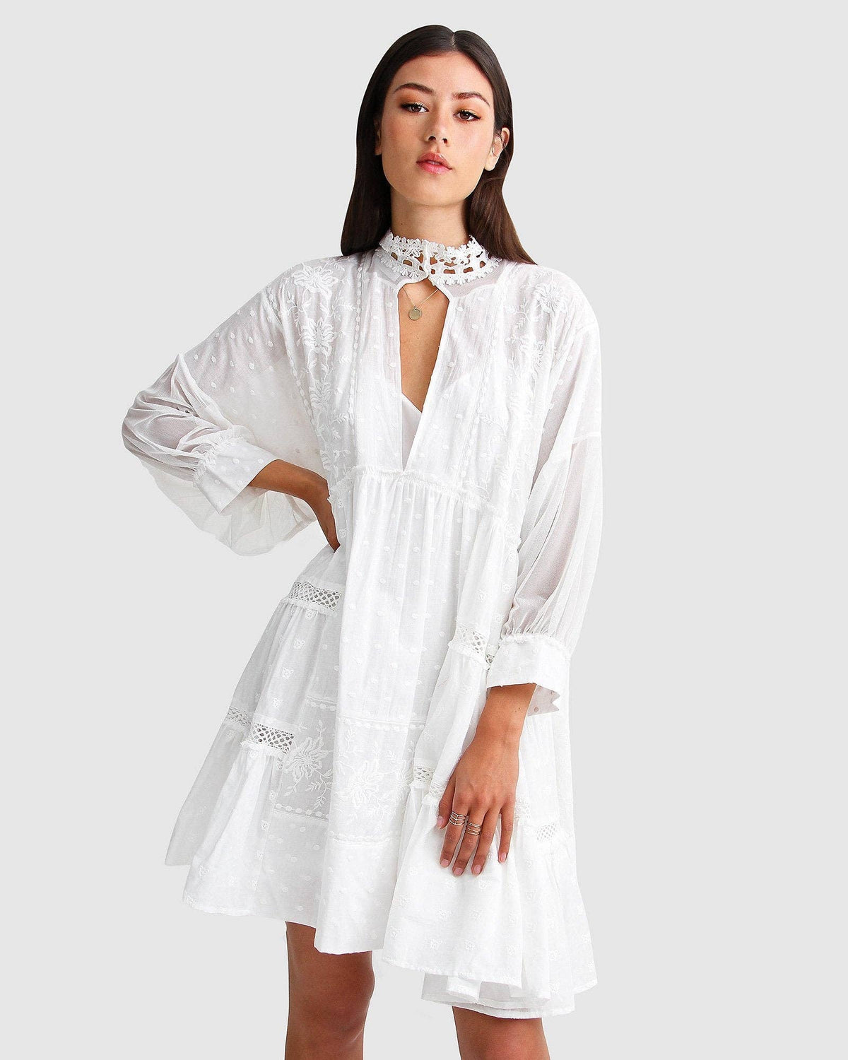 Unforgettable Oversized Lace Mini Dress - White: XS-S